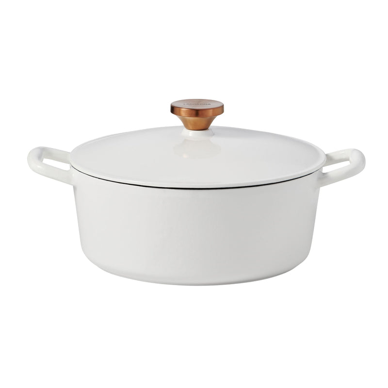 Tuscan Collection Round Casserole Dish, Enamelled Cast Iron, White, 7-qt R3M3