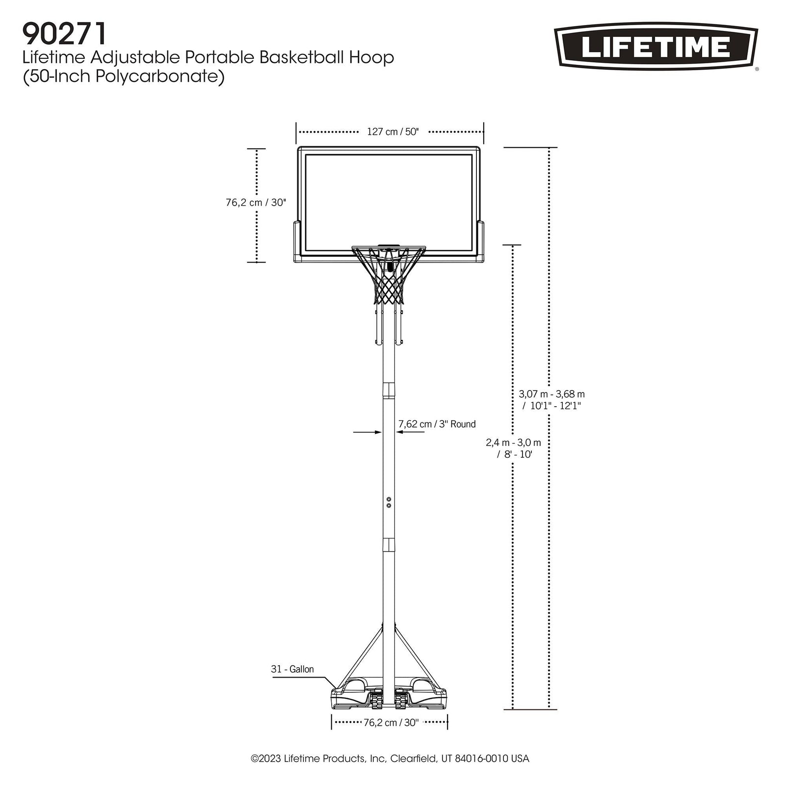 Portable Adjustable Basketball Backboard, Hoop & Net System, 50-in X6X1 - product image 2