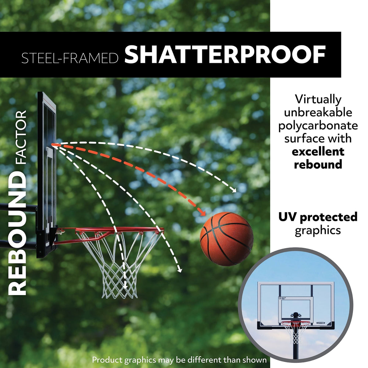 Portable Adjustable Basketball Backboard, Hoop & Net System, 50-in X6X1 - product image 5