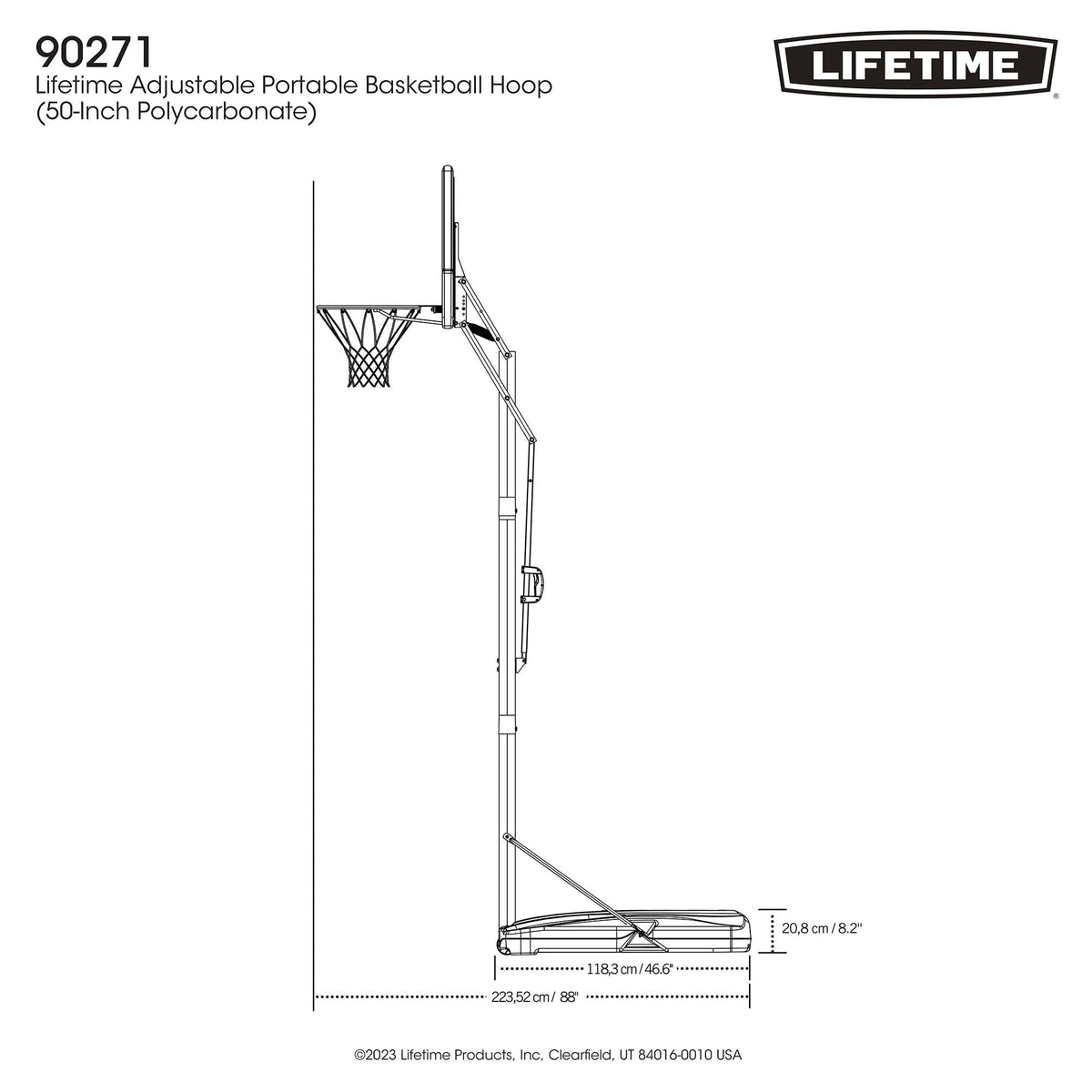 Portable Adjustable Basketball Backboard, Hoop & Net System, 50-in X6X1 - product image 7