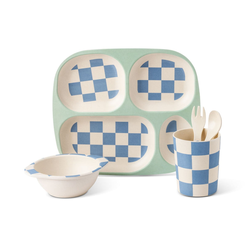 Kids' Bamboo Fiber Dinnerware Set, Blue Check, 5-pc Y5S4