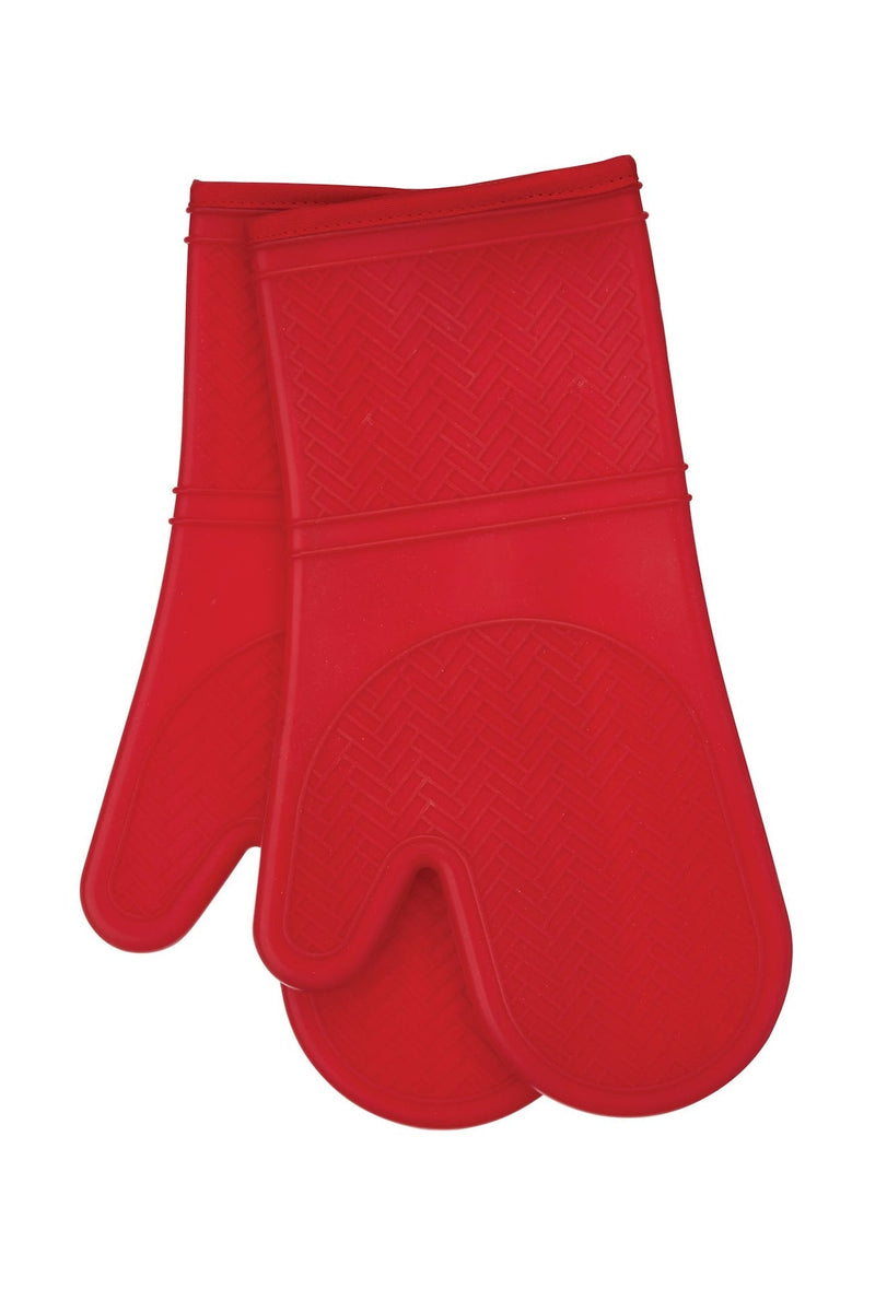 2pc Silicone Oven Mitt Set, Non-Slip Grip, Red W1S7