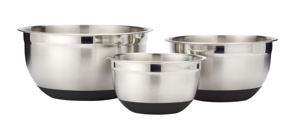 Stainless Steel Mixing Bowl Set with Non-Slip Bottom, Assorted Sizes, 3-pc T8N3 - product image 1