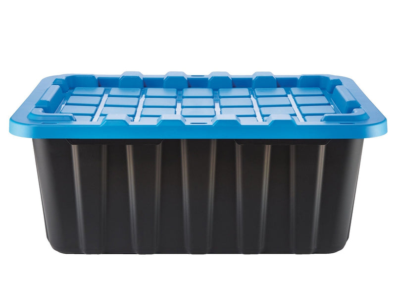 Heavy Duty Stackable Storage Box with Lid, 70-L, Black/Blue Q0Q2