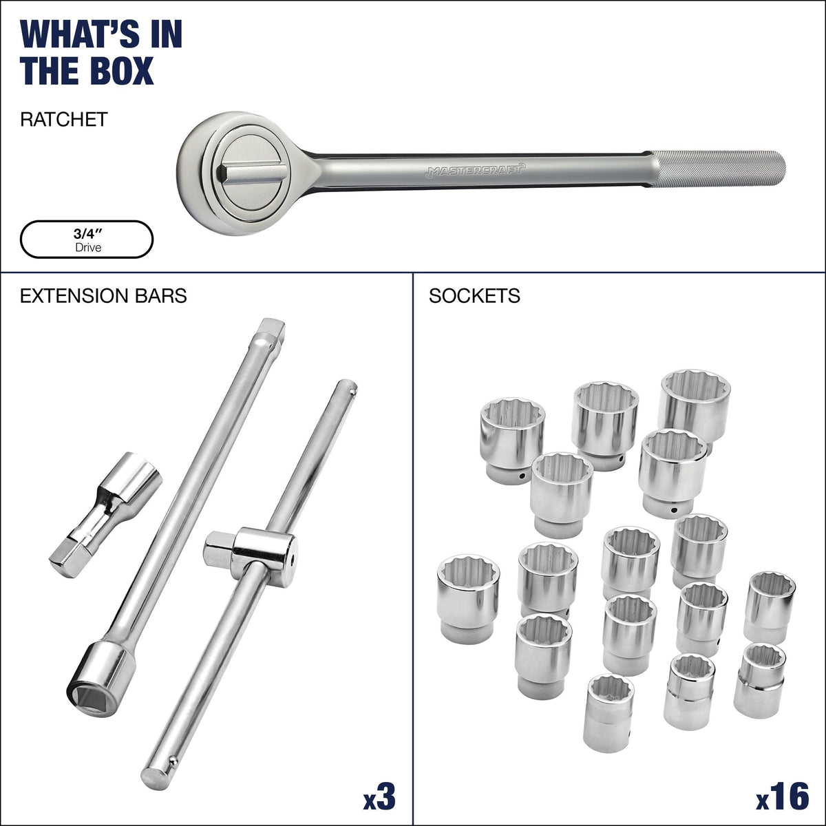 Socket Set 20-pc, 3/4-in Drive, SAE, Steel, Chrome V1R1 - product image 5