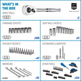 Socket Set, 350-pc, SAE / Metric, CRV, Nickel-Chrome Plating J5D4 - product image 7