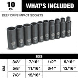 1/2-in Drive Deep Impact Socket Set, SAE, 10-pc U5O9 - product image 4