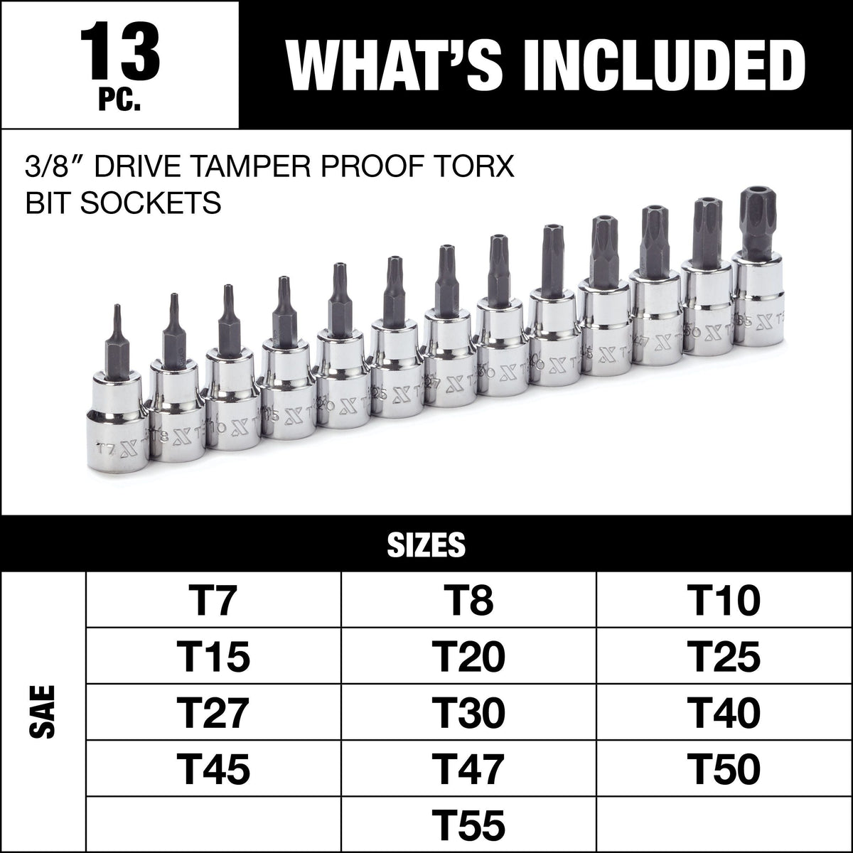 3/8-in Drive Tamper Proof Torx Bit Socket Set, Heat-Treated, 13-pc H7P8 - product image 3