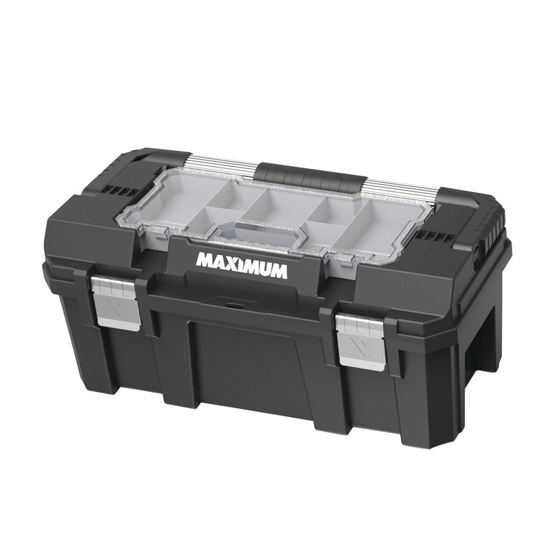 Heavy-Duty Plastic Tool Box with Removable Tray & Organizer, 22-in, Black N3I7