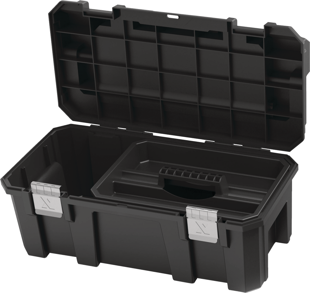 Heavy-Duty Plastic Tool Box with Removable Tray & Organizer, 22-in, Black N3I7 - product image 3