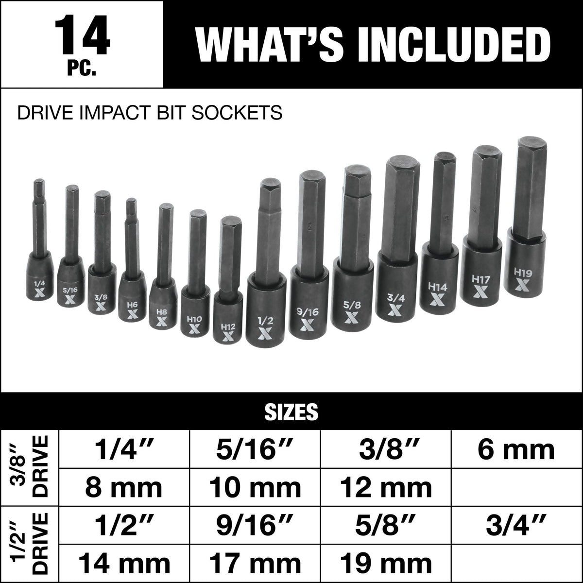 Hex Impact Socket & Bit Socket Set, 14-pc, SAE/Metric N6R8 - product image 5