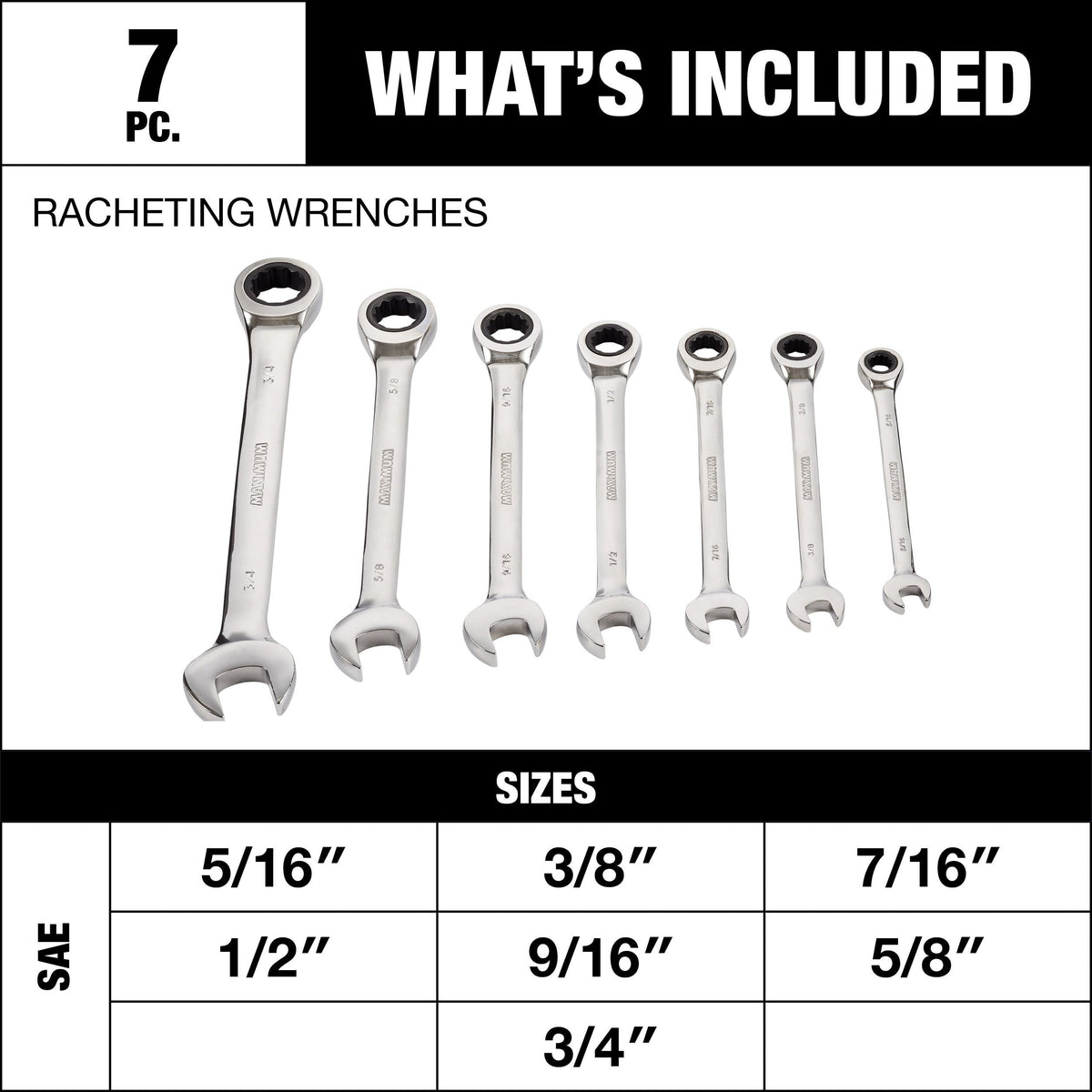 Ratcheting Wrench Set, SAE, Nickel-Chrome Plating, 7-pc G0X3 - product image 8