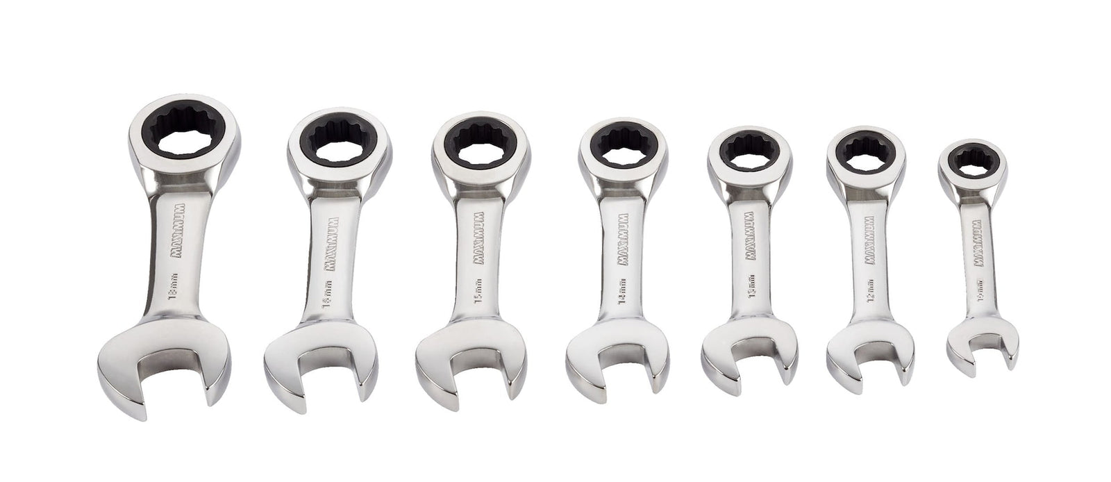 Stubby Ratcheting Wrench Set, Metric, Nickel-Chrome Plating, 7-pc S5J8 - product image 2