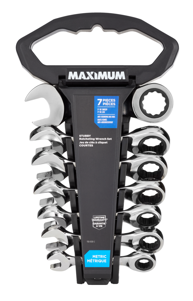 Stubby Ratcheting Wrench Set, Metric, Nickel-Chrome Plating, 7-pc B9X1 - product image 3