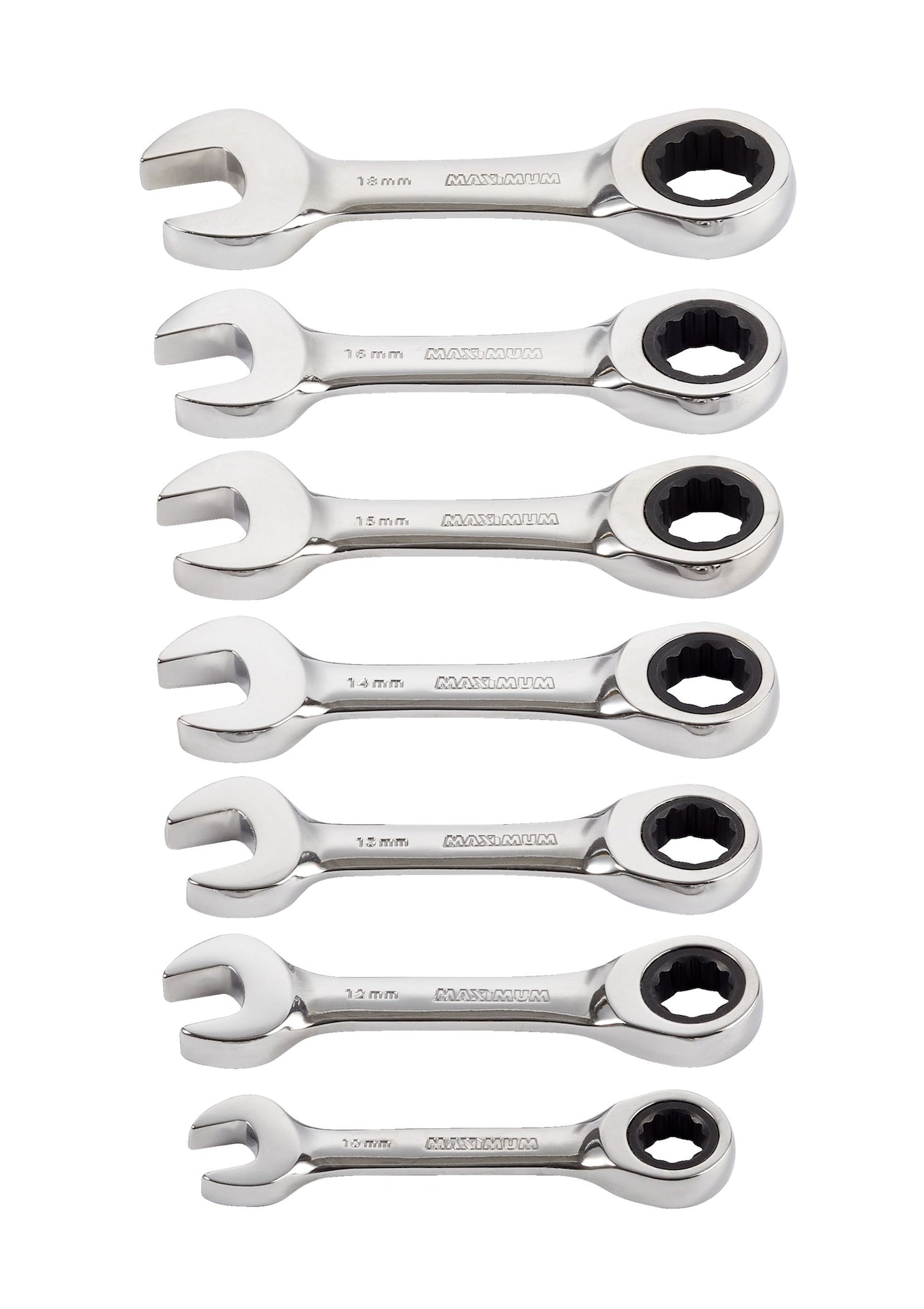 Stubby Ratcheting Wrench Set, Metric, Nickel-Chrome Plating, 7-pc S5J8 - product image 5