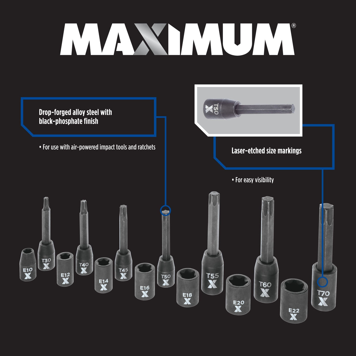 Torx & E-Torx Impact Bit Socket Set, 14-pc, SAE/Metric R8R2 - product image 2