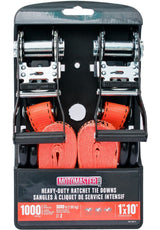 3,000-lb Heavy Duty Ratchet Tie Down Strap, Non-Padded, 1-in x 10-ft, 2-pk B1X5 - product image 5