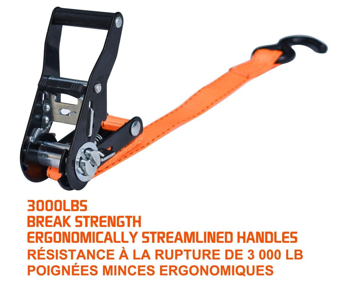 3,000-lb Heavy Duty Ratchet Tie Down Strap, Non-Padded, 1-in x 10-ft, 2-pk B1X5 - product image 6