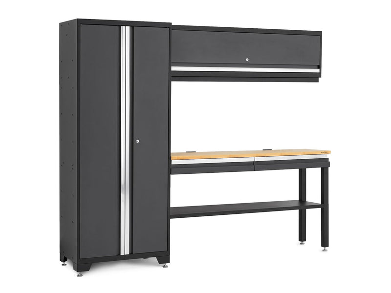 Bold 3.0 Series All-in-One Lockable Steel Garage Cabinetry Set with Bamboo Top, Grey, 90-in x 18-in x 72-in, 4-pc B6L3
