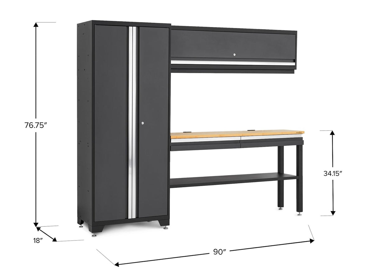 Bold 3.0 Series All-in-One Lockable Steel Garage Cabinetry Set with Bamboo Top, Grey, 90-in x 18-in x 72-in, 4-pc B6L3 - product image 2