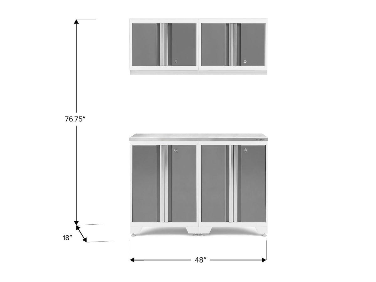 Bold 3.0 Series All-in-One Lockable Steel Garage Cabinetry Set with Stainless Steel Top, White/Platinum, 48-in x 18-in x 76.75-in, 5-pc R2C9 - product image 2