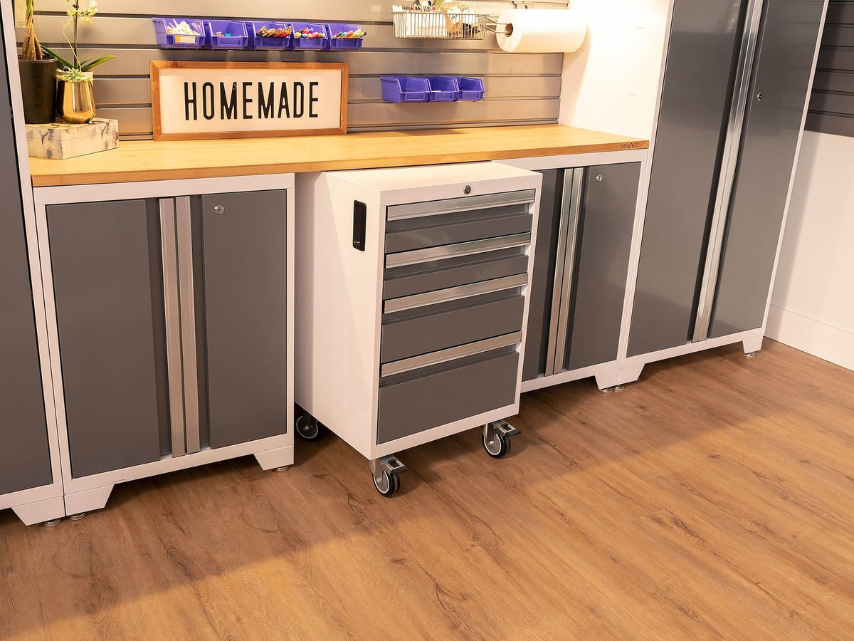 Bold 3.0 Series All-in-One Lockable Steel Garage Cabinetry Set with Stainless Steel Top, White/Platinum, 48-in x 18-in x 76.75-in, 5-pc R2C9 - product image 4