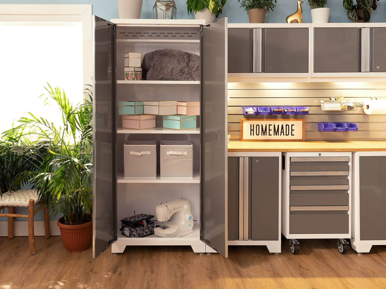 Bold 3.0 Series All-in-One Lockable Steel Garage Cabinetry Set with Stainless Steel Top, White/Platinum, 48-in x 18-in x 76.75-in, 5-pc R2C9 - product image 5