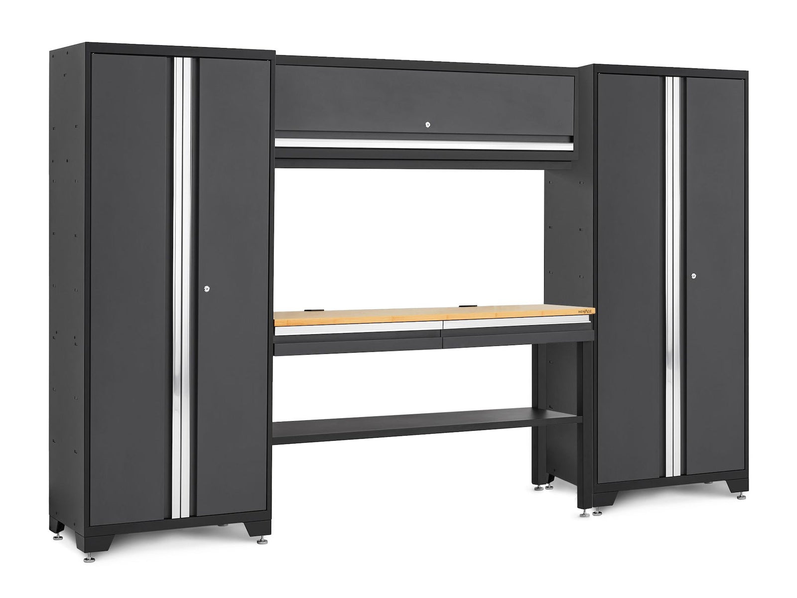 Bold 3.0 Series Lockable Steel Garage Cabinetry Set with Bamboo Top, Grey, 120-in x 18-in x 72-in, 5-pc E2R0 - product image 1