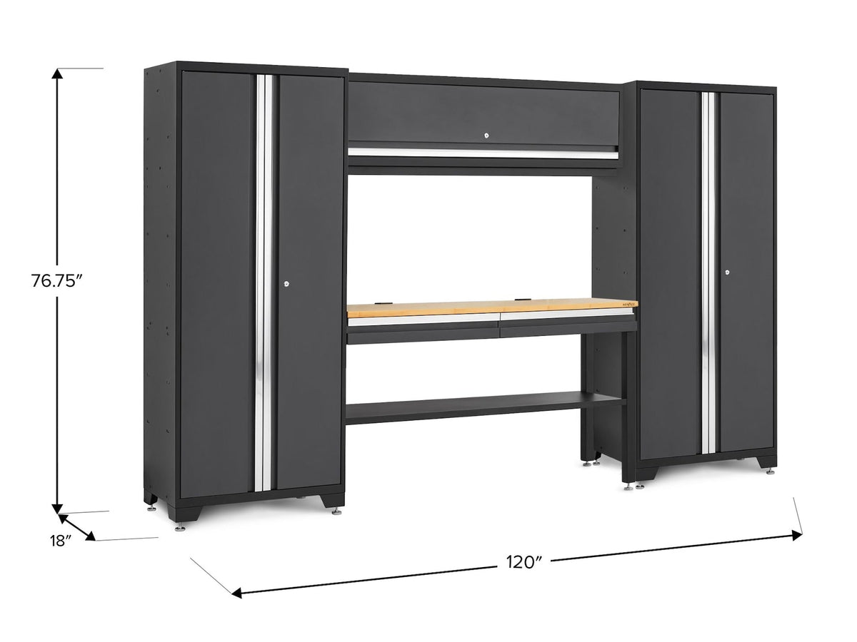 Bold 3.0 Series Lockable Steel Garage Cabinetry Set with Bamboo Top, Grey, 120-in x 18-in x 72-in, 5-pc E2R0 - product image 2