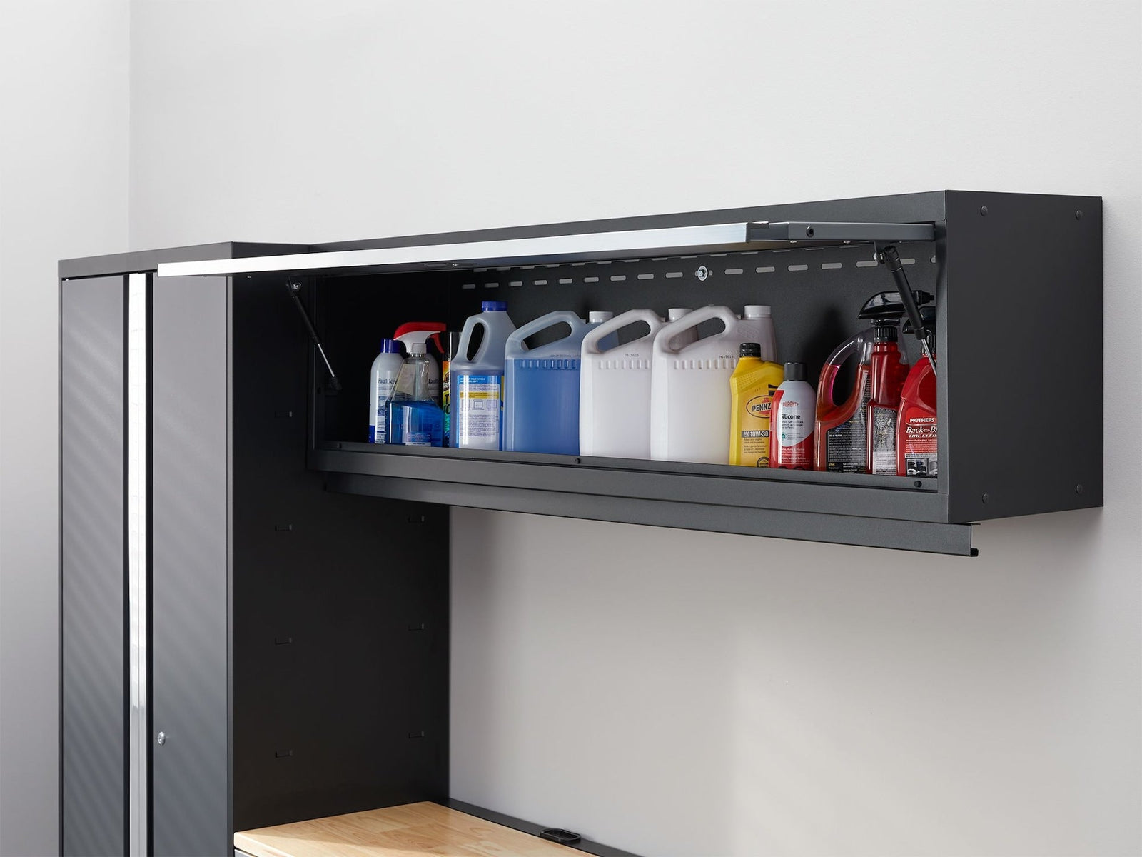 Bold 3.0 Series Lockable Steel Garage Cabinetry Set with Bamboo Top, Grey, 120-in x 18-in x 72-in, 5-pc E2R0 - product image 3