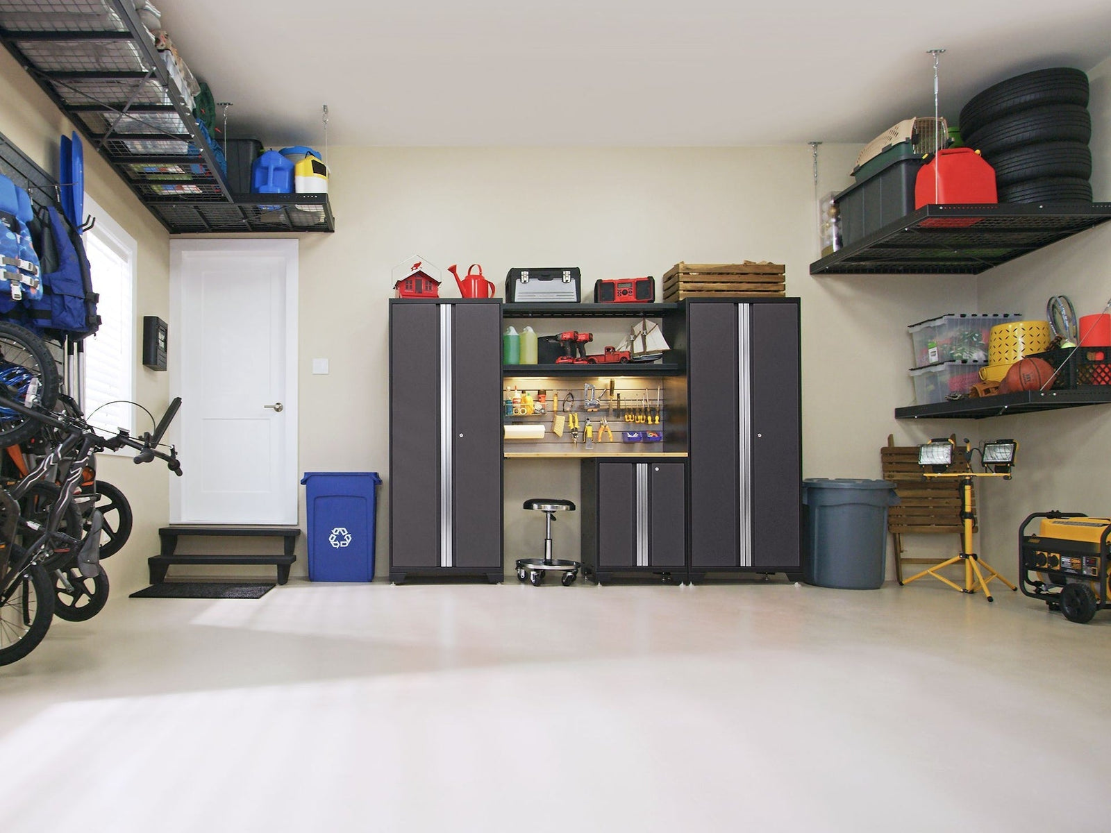 Bold Series Lockable 24-Gauge Steel Garage Cabinetry Set with Bamboo Top, Black/Grey, 48-in x 18-in x 76.75-in, 5-pc J2N4 - product image 6