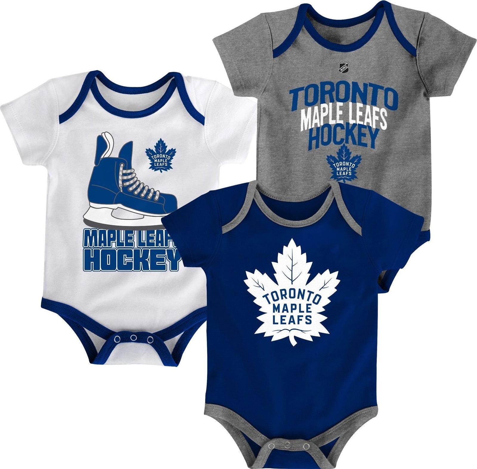 Toronto Maple Leafs Infant/Baby Bodysuit Onesie, Blue/White/Grey, 3-pk M0M0 - product image 1