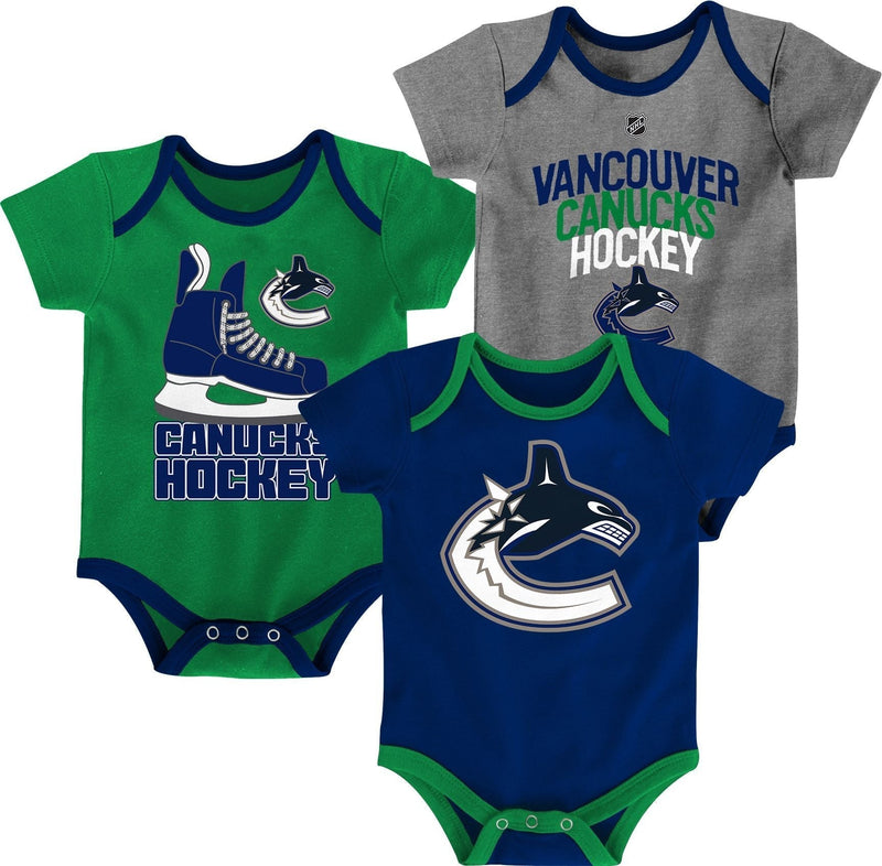 Vancouver Canucks Infant/Baby Bodysuit Onesie, Blue/Green/Grey, 3-pk B6W9