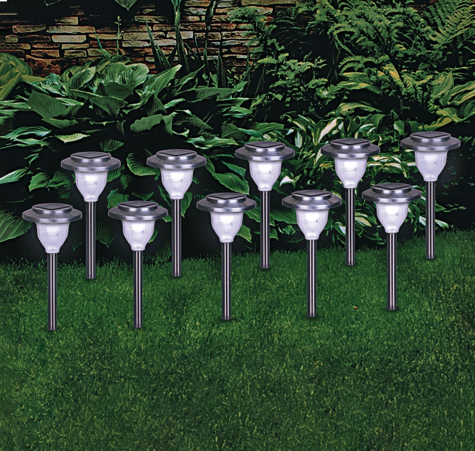 Outdoor Pure White LED Solar Stainless Steel Garden & Pathway Stake Lights, 10-Pk E1N4 - product image 4