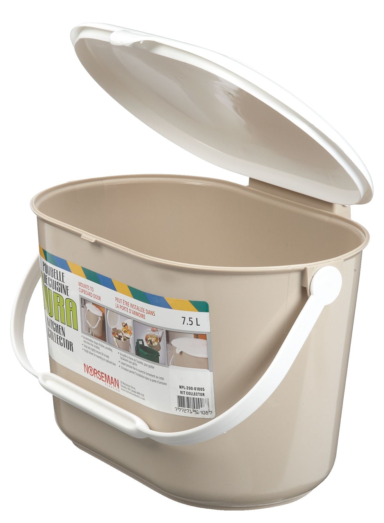 Plastic Compost Bin with Handle, White/Beige, 7-L D3P5 - product image 3