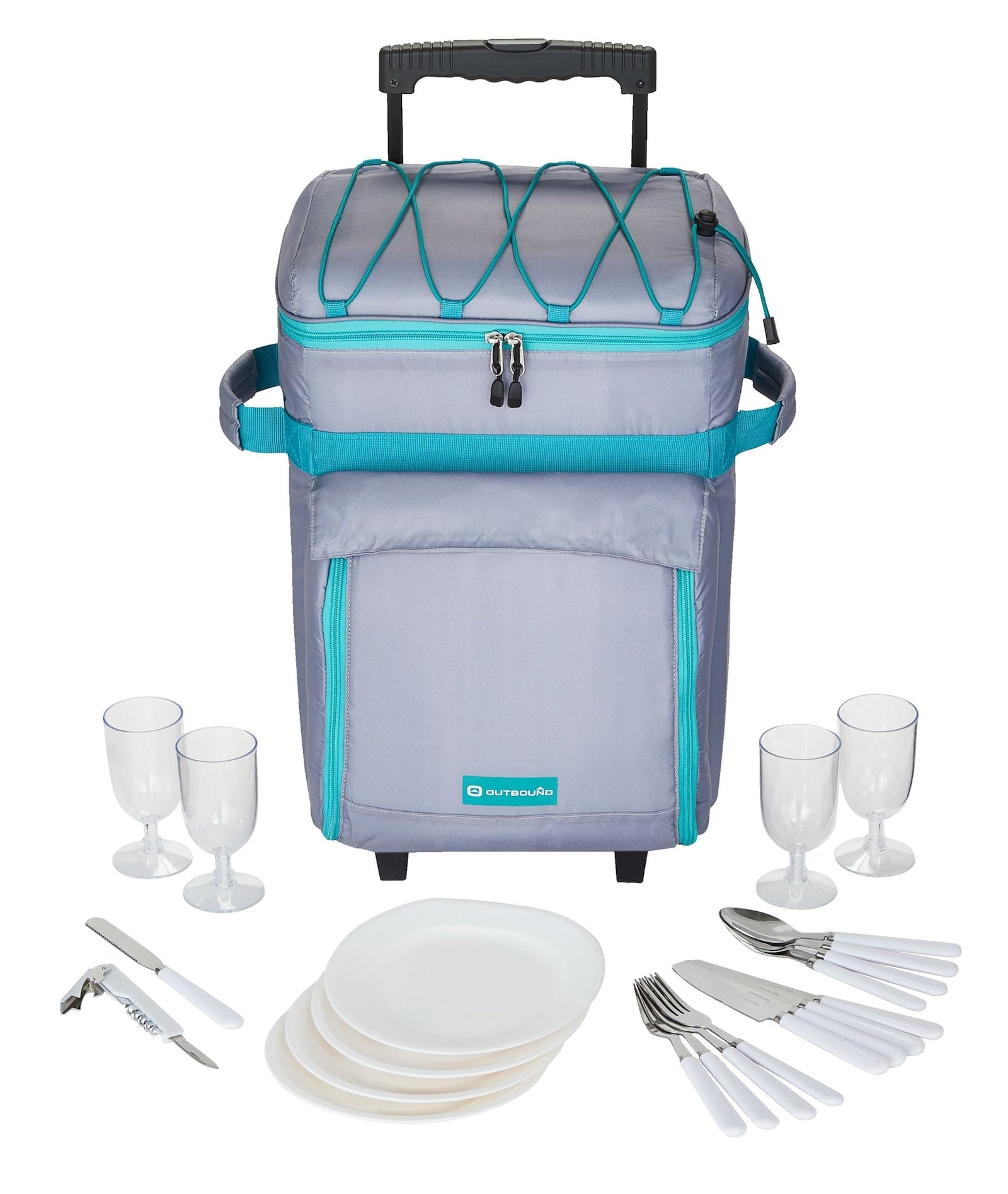 Wheeled Picnic Cooler with 21-Piece Cutlery/Plate Set, 18-Can K1K2 - product image 1