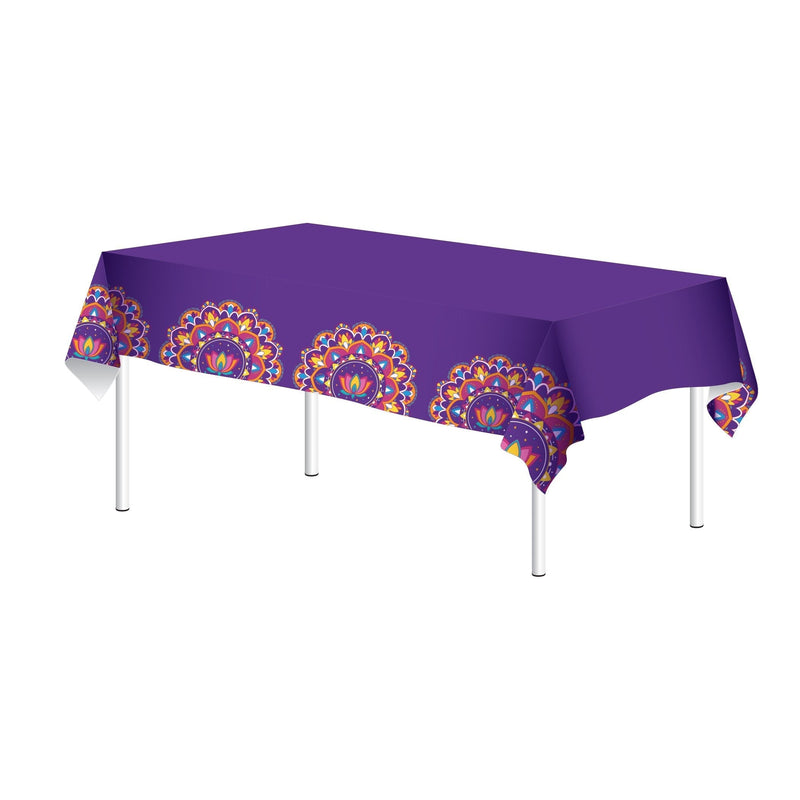 Patterned Rectangle Plastic Reusable Table Cover, Multi-Coloured, 51x87-in, for Diwali S4B8