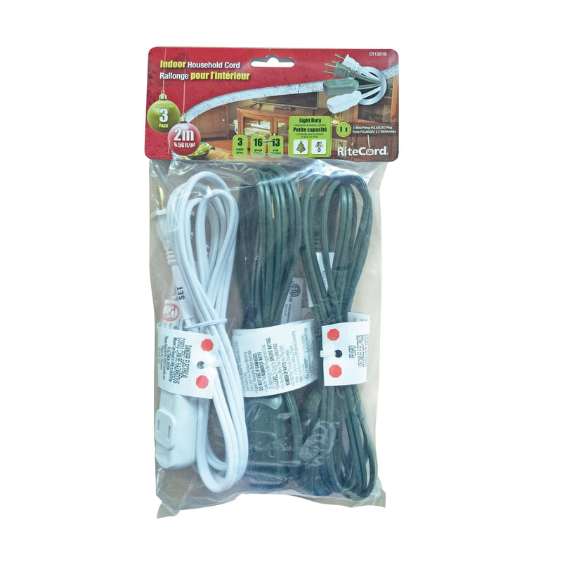 6-ft 7-in 16/2 Indoor Extension Cord, 3-pk U9E4