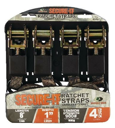 Ratchet Tie-Down Straps, 1-in x 8-ft (2.54 cm x 2.4 m), 4-pk D9S9