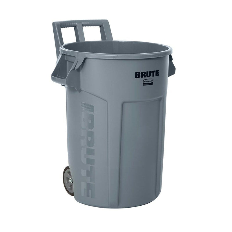 Commercial Wheeled Brute Circular Outdoor Garbage Can, Grey, 121-L J7C0