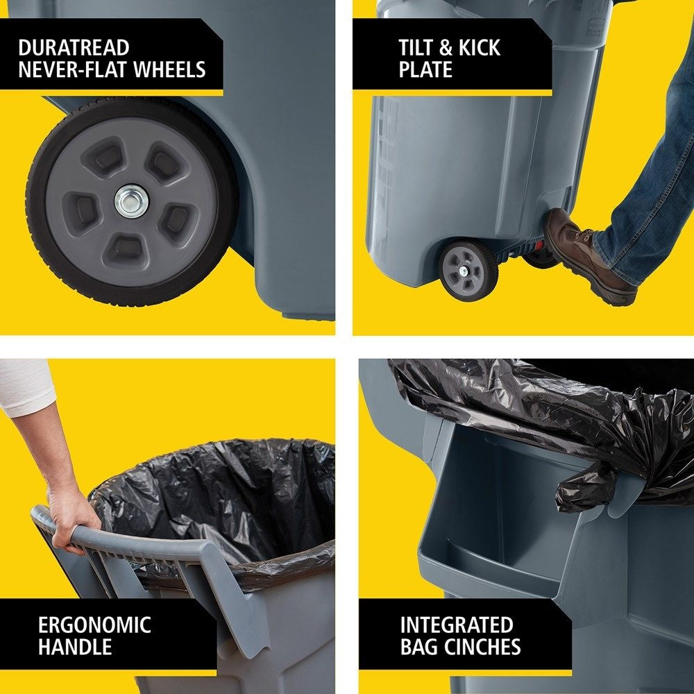 Commercial Wheeled Brute Circular Outdoor Garbage Can, Grey, 121-L P7A0 - product image 6
