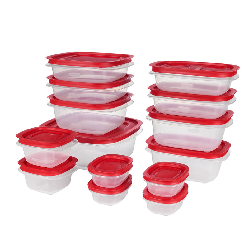 Easy Store Rectangular Plastic Food Storage Container Set, Microwave and Freezer Safe, 28-pc Y5K5