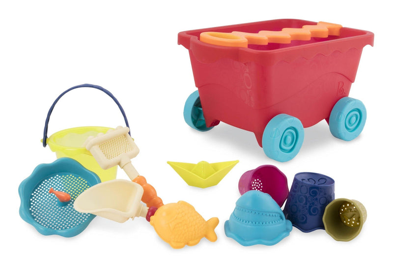 Sand Plastic Mold Toy Set with Wagon, Multi-Coloured, 11-pk, Ages 2+, for Summer/Beach Activities Q5A0