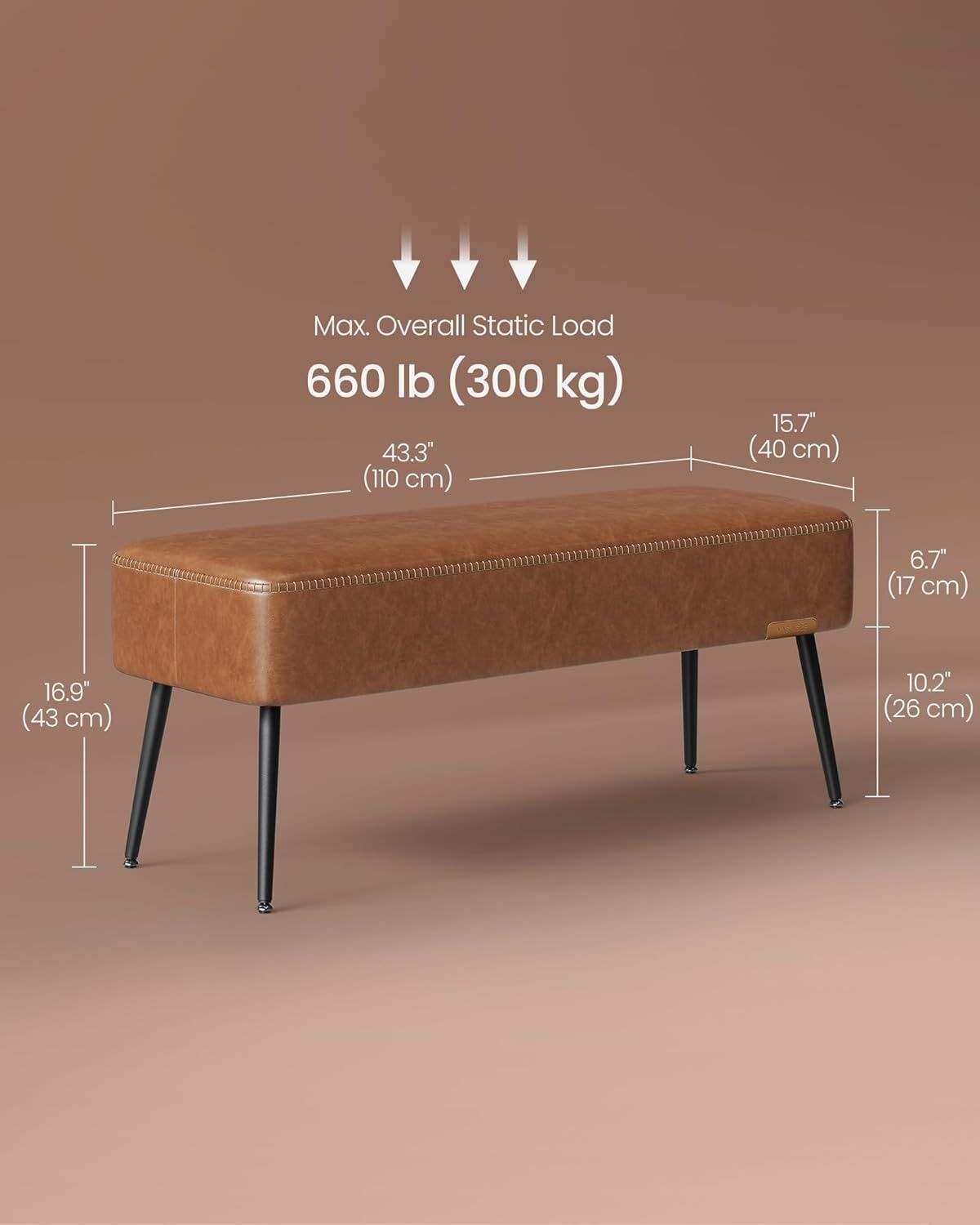 Home EKHO Collection Caramel Brown Synthetic Leather Bench F2P7 - product image 6