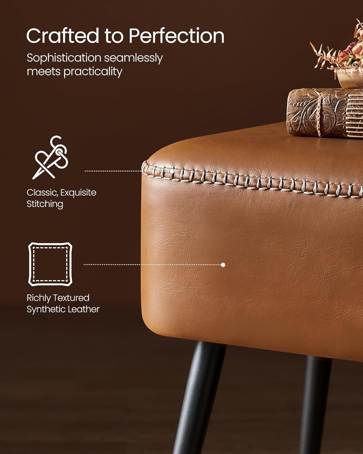Home EKHO Collection Caramel Brown Synthetic Leather Bench F2P7 - product image 8