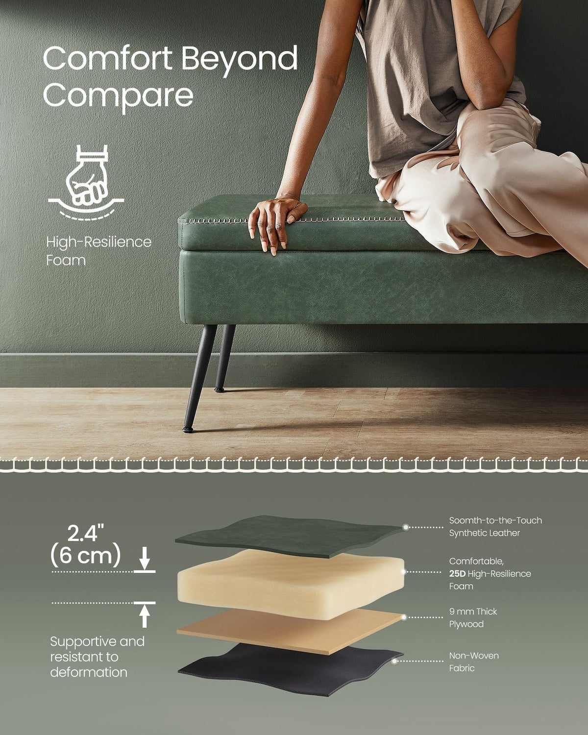 Home Modern Forest Green Ottoman Storage Bench T8Q9 - product image 4
