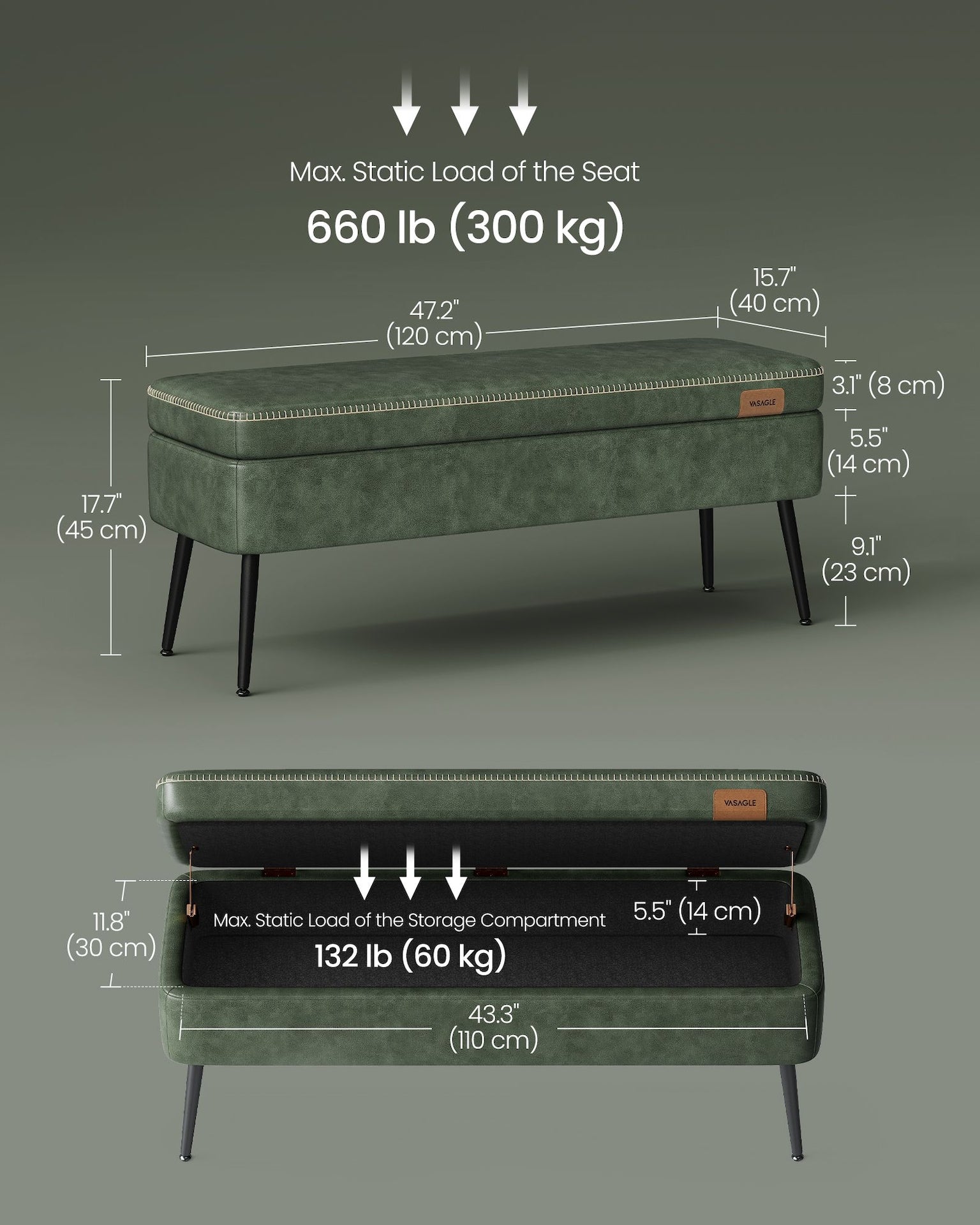 Home Modern Forest Green Ottoman Storage Bench T8Q9 - product image 7