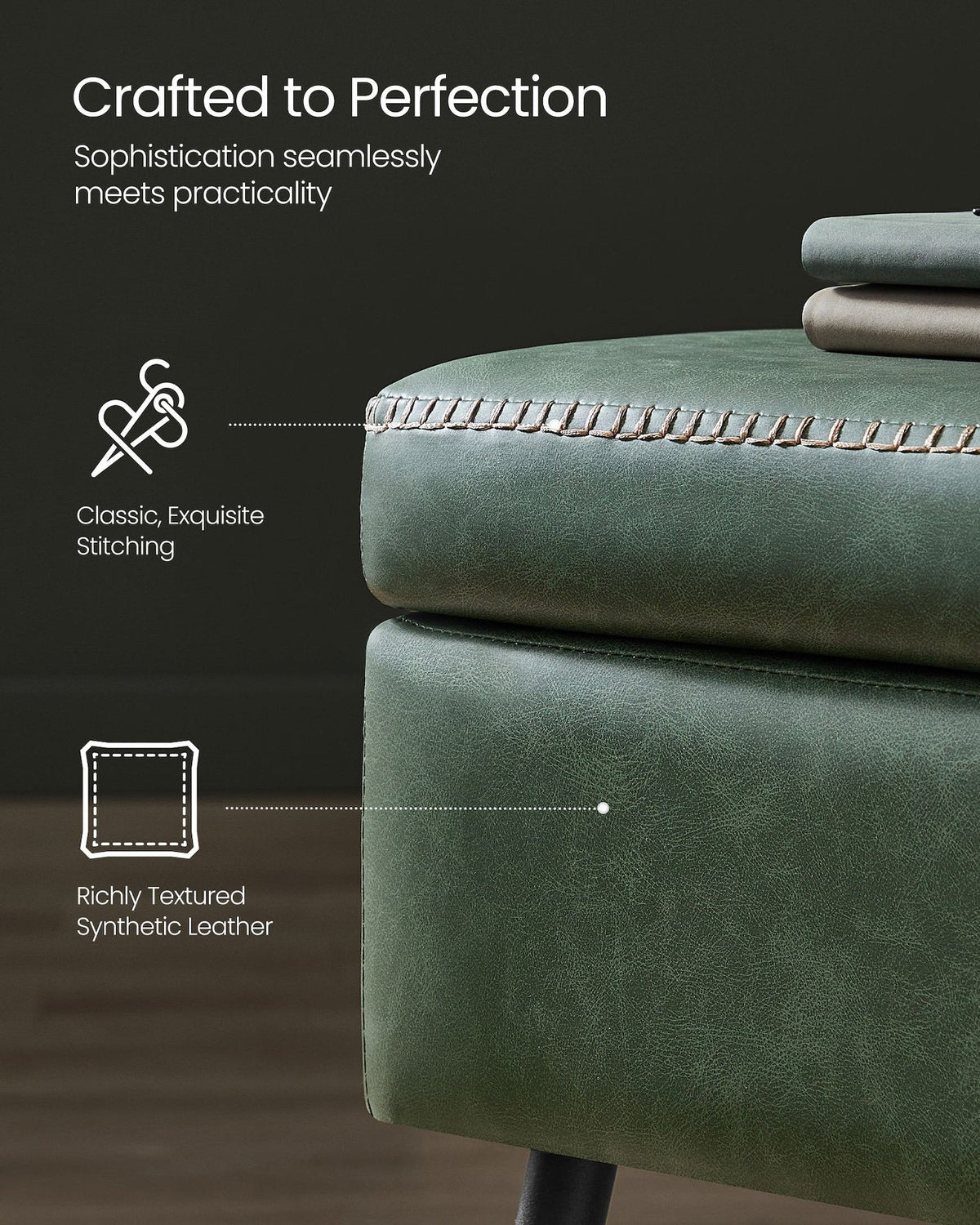 Home Modern Forest Green Ottoman Storage Bench T8Q9 - product image 8
