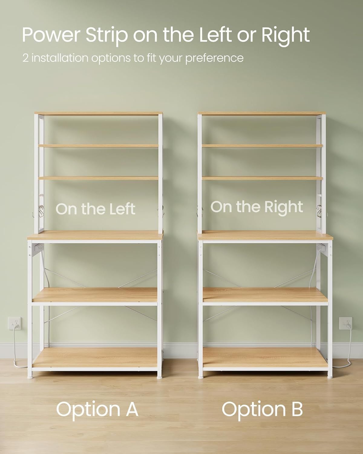 Home Oak/White Baker's Rack with 4 AC Outlets O6S3 - product image 3