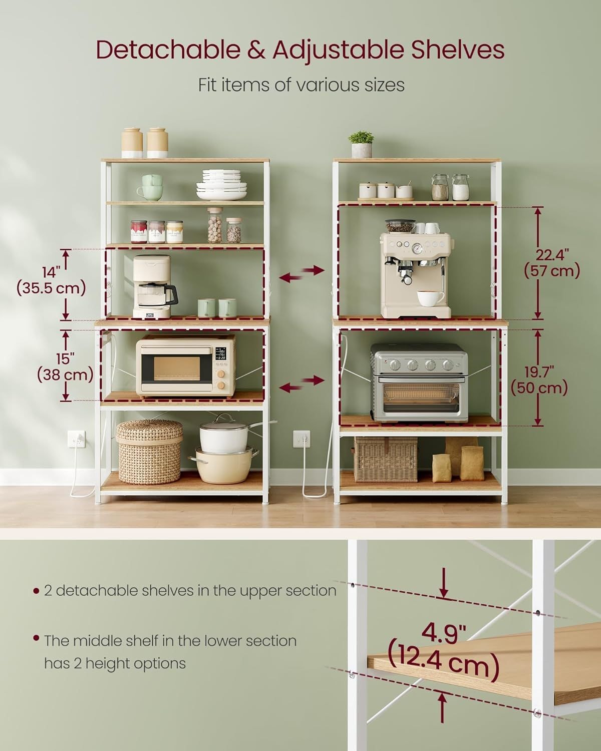 Home Oak/White Baker's Rack with 4 AC Outlets O6S3 - product image 4